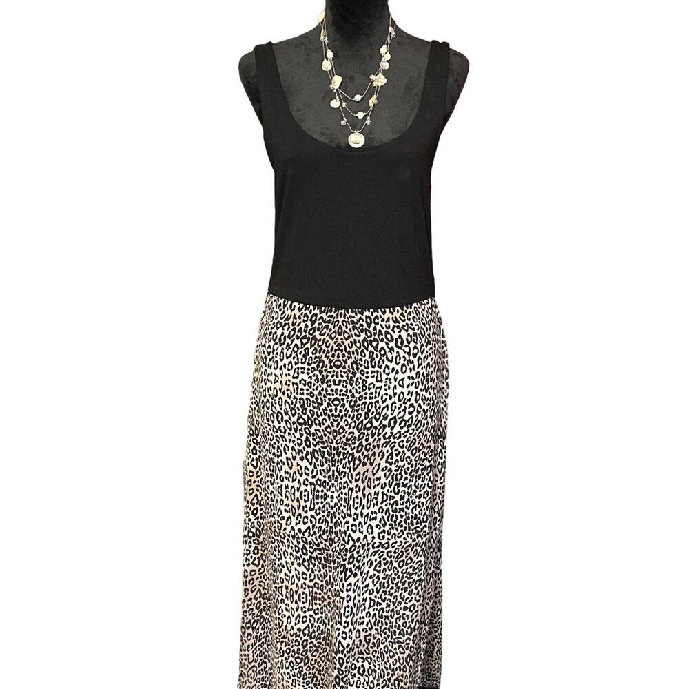 💖Vince Camaro black with animal print sleeve less maxidress gold exposed zipper
